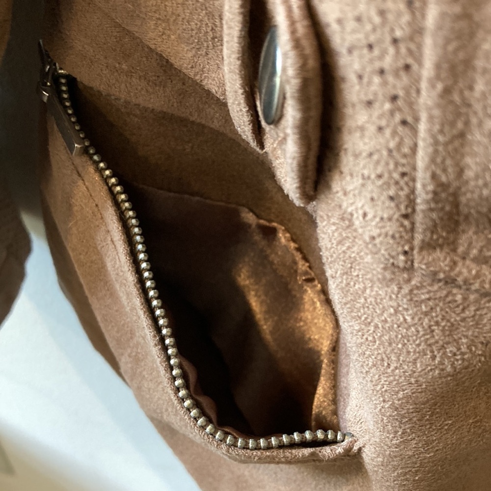 Chico’s light brown faux suede Kinsley jacket moto size medium / 8 / 1 - Picture 5 of 13